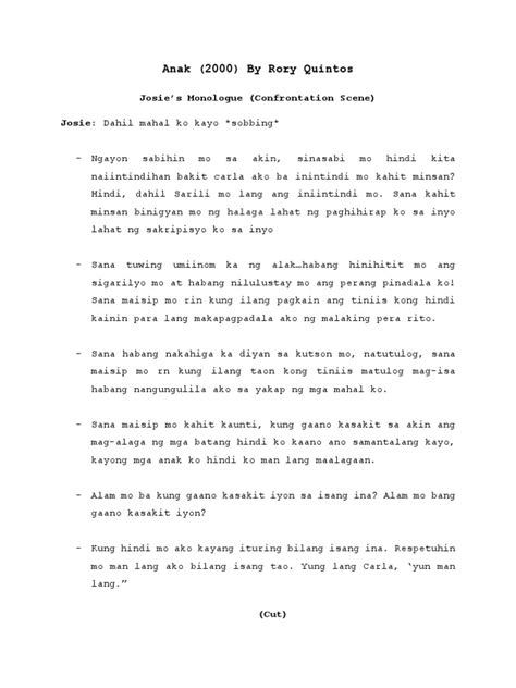 Anak Script (Josie's Monologue) | PDF