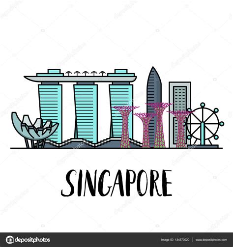 Famous Singapore landmarks landscape with modern lettering — Stock ...