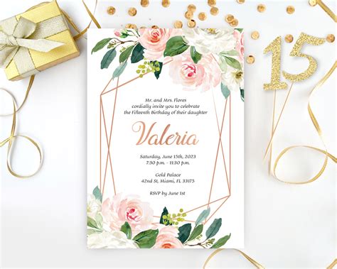 Rose Gold Quinceanera Invitations - LemonWedding