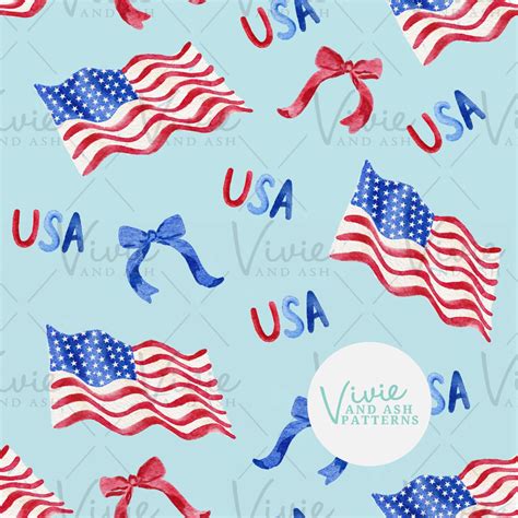 Red White and Blue Flags Seamless Repeating Pattern, USA Bow Pattern ...