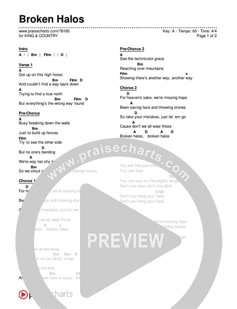 Broken Halos Chords PDF (for KING & COUNTRY) - PraiseCharts