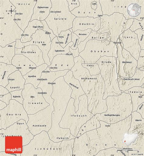 Shaded Relief Map of Osun