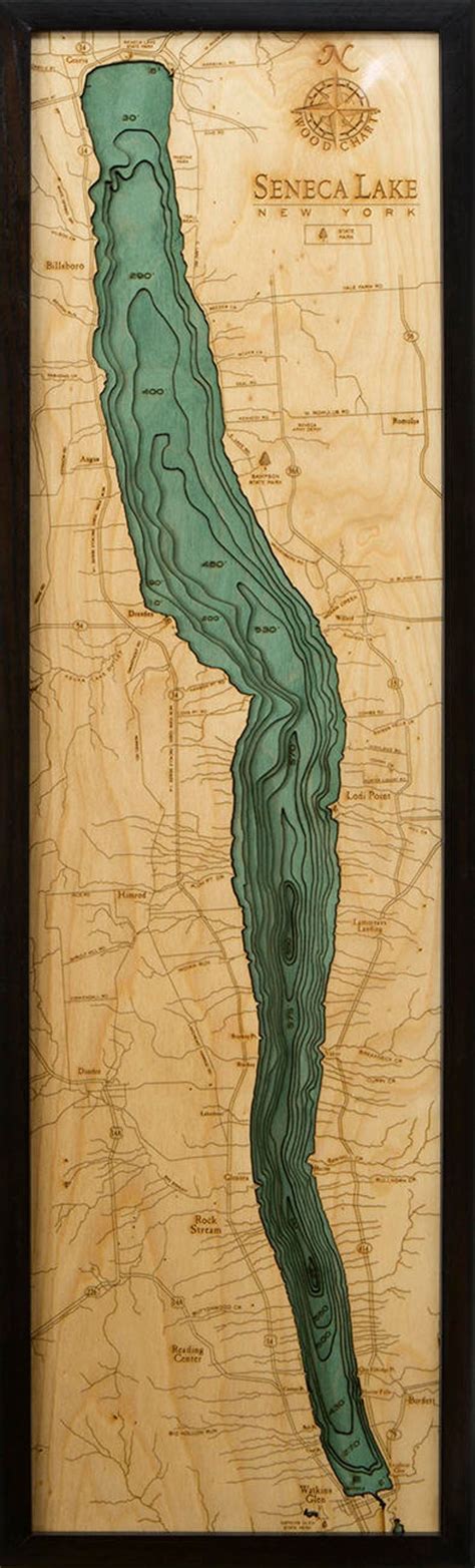 Seneca Lake Wood Carved Topographic Depth Chart / Map | Etsy Watkins ...