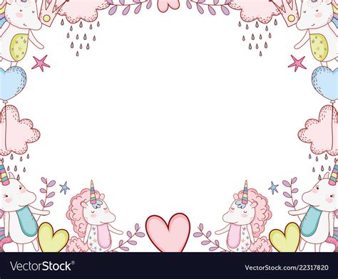 Unicorns and fantasy cartoons frame Royalty Free Vector