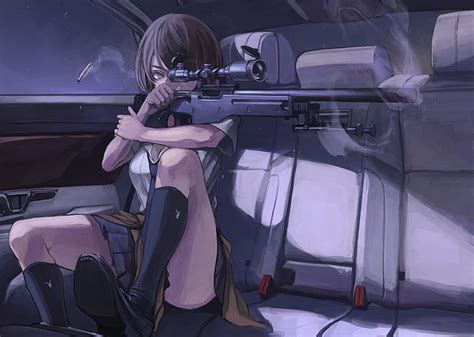 HD wallpaper: cyberpunk, artwork, sniper rifle, anime girls, music ...