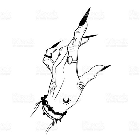 Witch hands with black nails, rings, Magic. Boho style. | Witch hands, Witch tattoo, Creepy hand