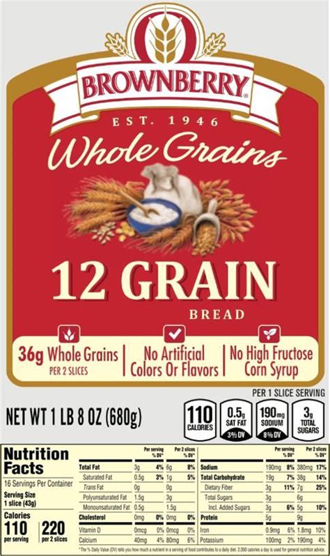 The updated Nutrition Facts label, as seen on Brownberry Whole Grains ...