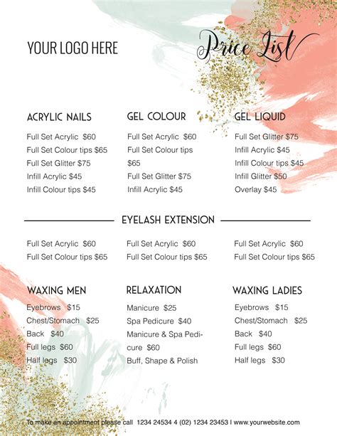 Price List Template For Nail Salon
