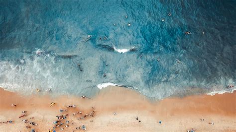 HD wallpaper: Aerial Photography of People on Beach, aerial shot, bird ...