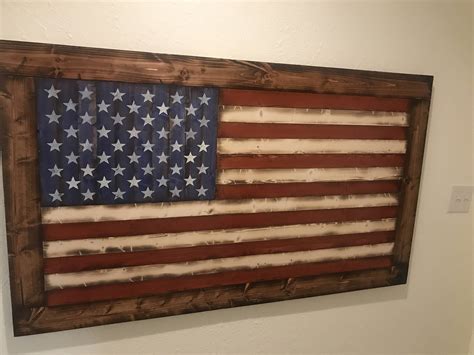 Deluxe Rustic-Style Wooden American Flag w/ Frame