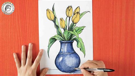 How to Draw Flowers With Vase | drawing | رسم | رسم مزهرية | تعليم رسم | رسم سهل | dessiner ...