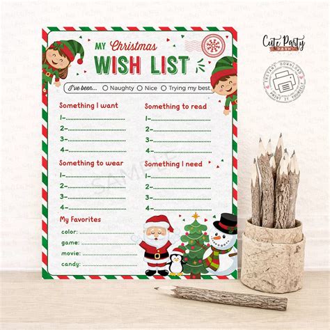 Christmas Wish List for Kids Printable Holidays Wish List | Etsy