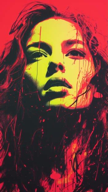 Premium Photo | A painting of a woman with red yellow and green paint splatters