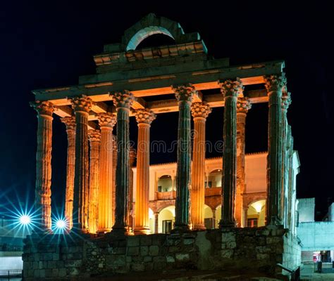 Merida, Spain - November 04, 2019: Roman Temple of Diana Illuminated at ...