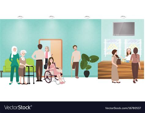 Hospital waiting room clinic lobby reception Vector Image