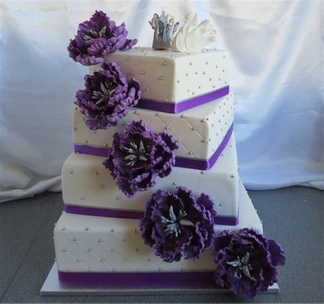 Purple Peony Wedding Cake with Swans - Honey Cakes