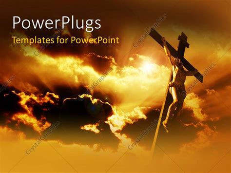 PowerPoint Template: Jesus on the holy cross with clouds in the background (8800)