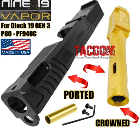 NINEX19 Vapor Ported Slide & Ported GOLD Barrel COMBO – Glock 19 Gen 3 ...