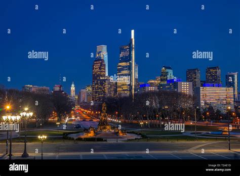 Philadelphia Skyline At Night, Philadelphia, Pennsylvania, USA Stock ...