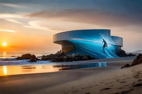 Premium AI Image | A surfer rides a wave at sunset.