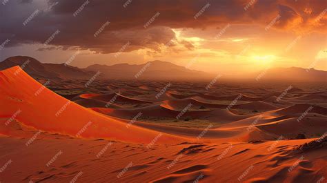 Premium AI Image | a desert with sand dunes and mountains in the background