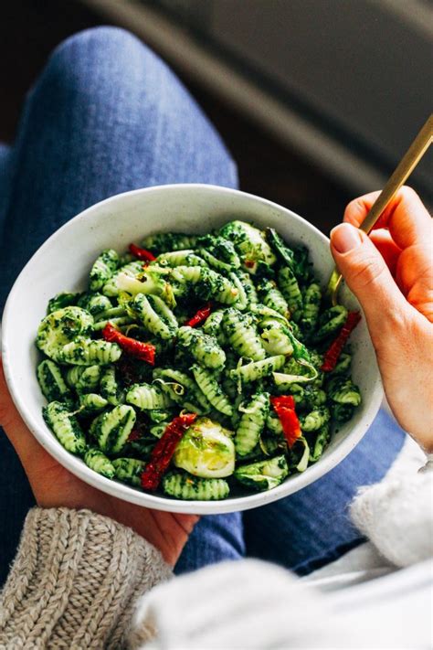 Kale Pesto Cavatelli with Crispy Roasted Brussels Sprouts - Making Thyme for Health