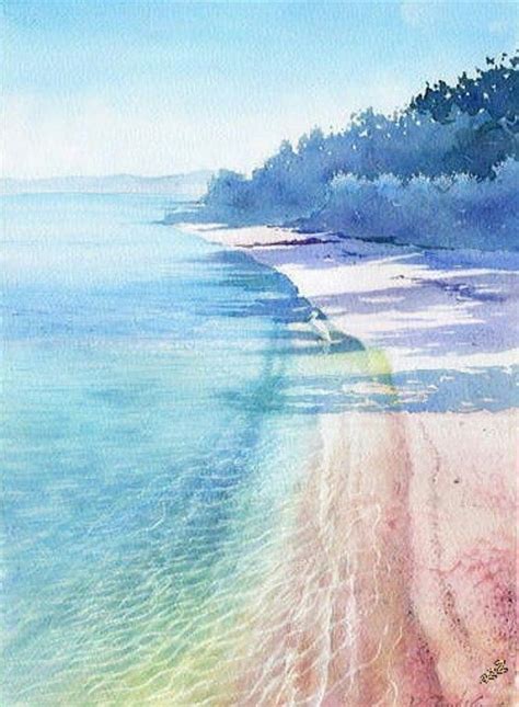 水彩 手绘 ૜……_来自-Crystal_YSM-的图片分享-堆糖 | Watercolor scenery, Beach watercolor, Landscape paintings