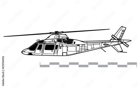 Agusta Westland AW109. Agusta A109. Vector drawing of utility helicopter. Side view. Image for ...