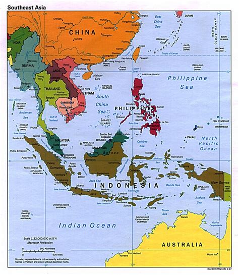 Detailed political map of Southeast Asia with capitals – 1997 | Vidiani ...