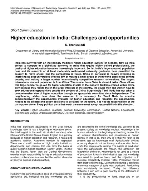 (PDF) Higher education in India: Challenges and opportunities