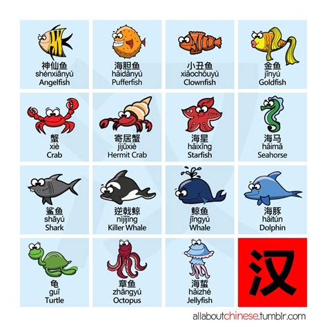 海鲜生物 Sea Life - allaboutchinese | Mandarin chinese learning, Chinese language words, Chinese words