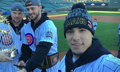 Kris Bryant, Jon Lester, and Javier Baez before the WS Championship ...