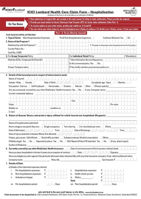 Icici Lombard Health Insurance Claim Form Filled Sample