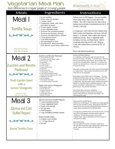 Printable Vegetarian Meal Plan - PrintableDietPlan.com