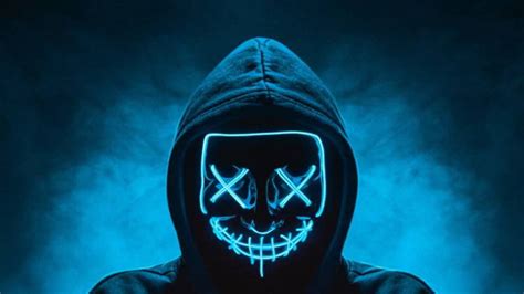 Download Neon Mask And Hoodie Hacker 4k Wallpaper | Wallpapers.com