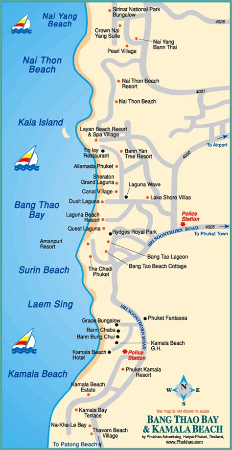 Large map of Surin Beach, Kamala Beach, Bang Tao Beach map