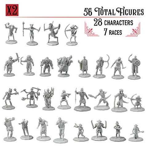 DnD Miniatures- 56 Mini Figures (28 Unique Characters) - 1" Hex-sized ...