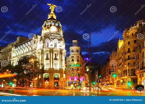 Gran Via Street in Night. Madrid, Spain. Editorial Stock Photo - Image ...