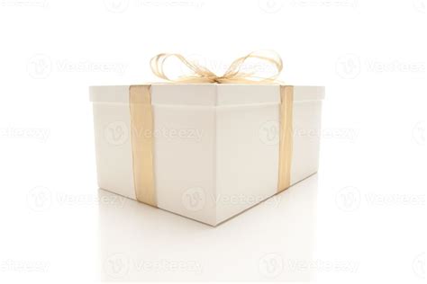 White Gift Box with Gold Ribbon Isolated 16355641 Stock Photo at Vecteezy