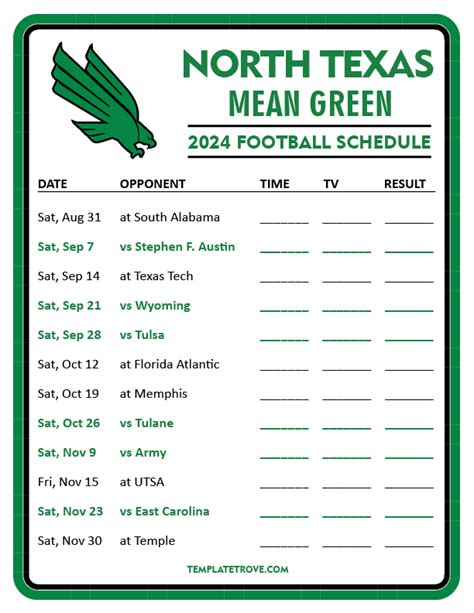 Printable 2024 North Texas Mean Green Football Schedule