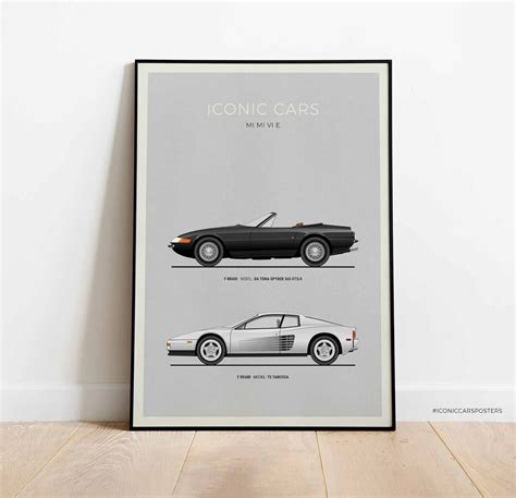 Miami Vice Inspired Cars Poster Featuring Ferrari Testarossa - Etsy