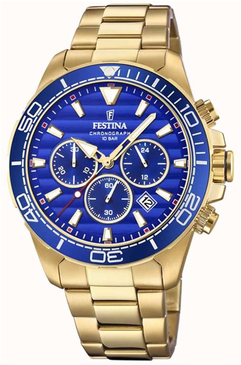 Festina Men's Gold Stainless Steel Chronograph Blue Dial F20364/2 ...