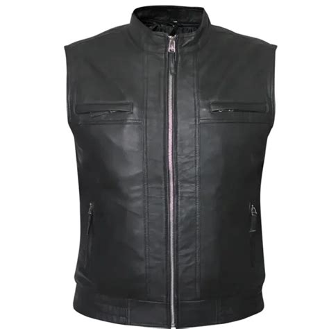 Premium Real Black Motorcycle Leather Vest For Men