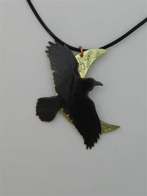 Crow Pendant Raven Necklace Crow Jewelry Moon Necklace - Etsy