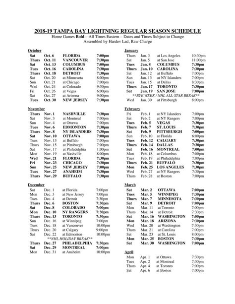 Tampa Bay Lightning Printable Schedule 2021 20 - Printable Schedule