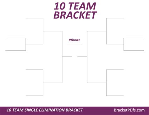 10 Team Bracket Single Elimination - Printable Plum Color Bracket