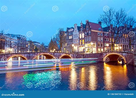 Keizersgracht Bridge View of Amsterdam Canal and Historical Houses during Twilight Time ...