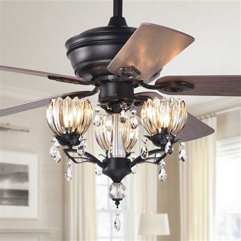 House of Hampton® 52" Babineaux 5 - Blade Crystal Ceiling Fan with Remote Control and Light Kit ...