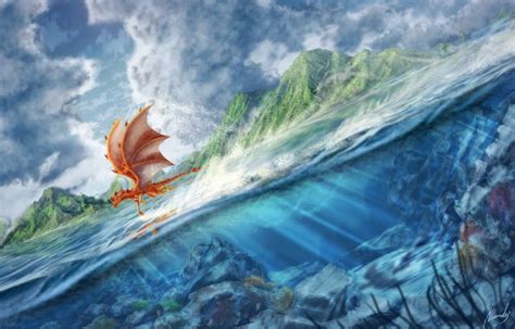 ocean, Sea, Underwater, Fantasy, Art, Dragons, Flight Wallpapers HD / Desktop and Mobile Backgrounds