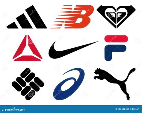 Set Of Popular Sportswear Manufactures Logos Printed On Paper: Adidas ...